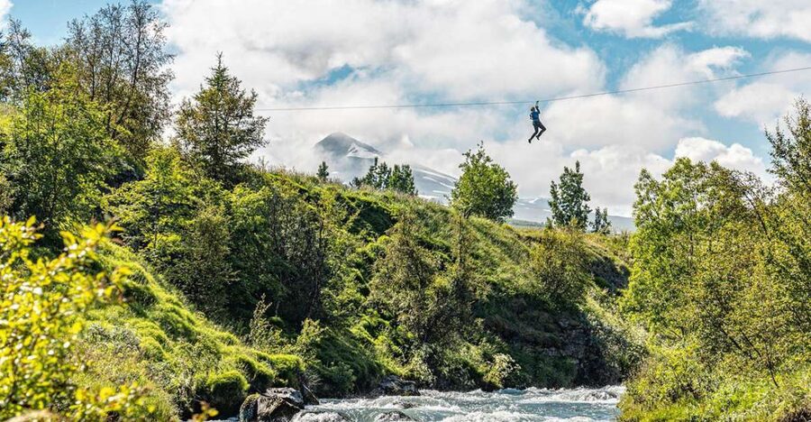 Akureyri: Zipline Tour - Line one: the first leap across the river