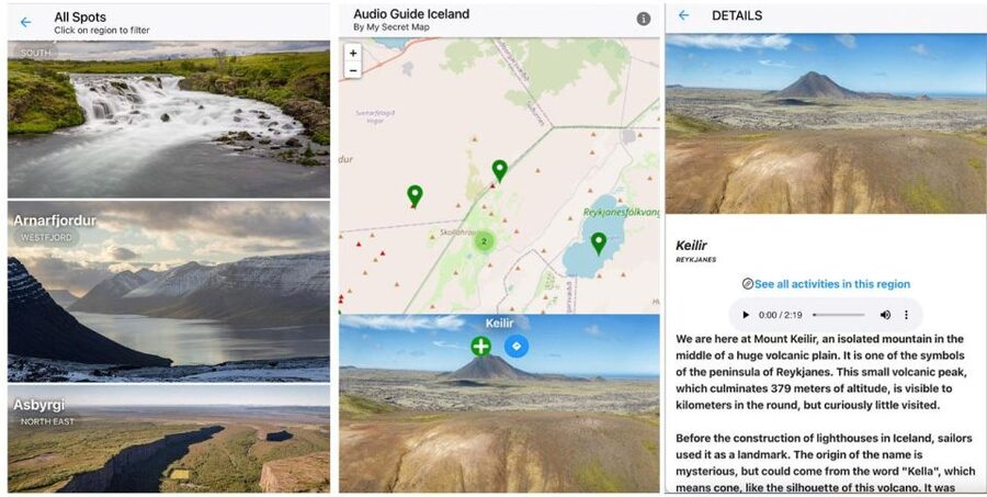 Iceland: Audioguide, Interactive map 200 spots ++ - The audio stories, from geysers to sagas