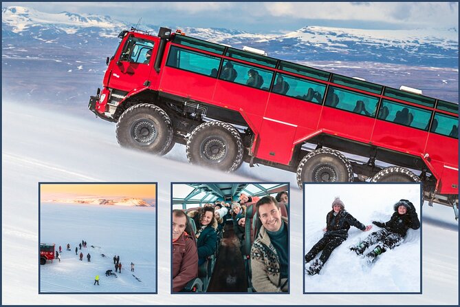 Red Glacier Monster Truck on Langjokull Glacier from Gulfoss - The Highland bus makes the glacier reachable