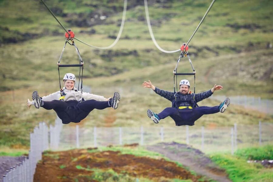 Reykjavik: Mega Zipline Adventure - Getting ready above Hveragerði