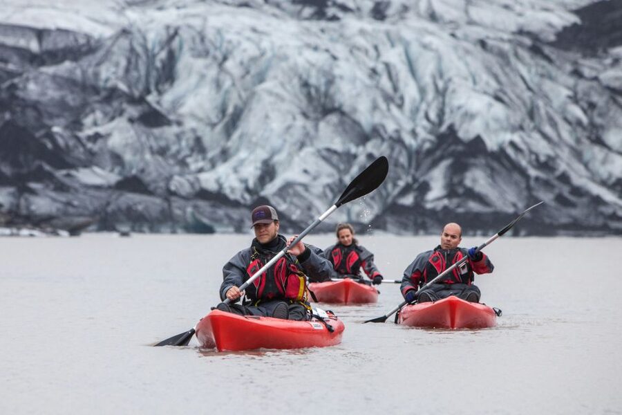 Sólheimajökull: Guided Kayaking Tour on the Glacier Lagoon - Learning to steer a sit-on-top kayak